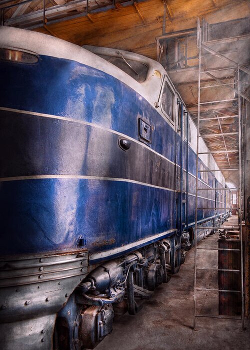 Savad Greeting Card featuring the photograph Train - The maintenance facility by Mike Savad