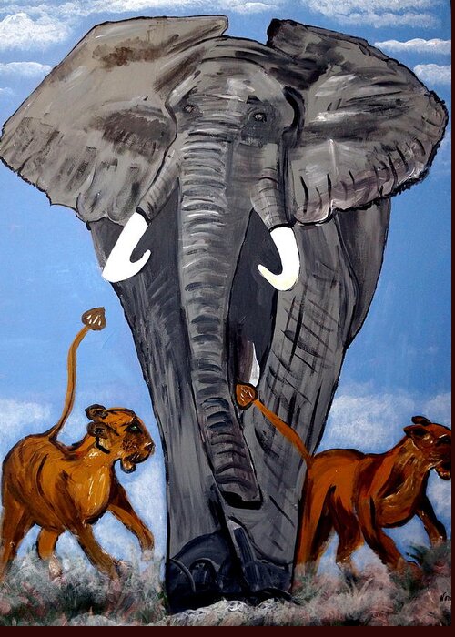 Elephant Greeting Card featuring the painting Trampling Elephant by Nora Shepley