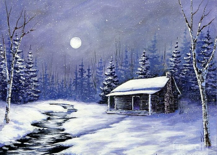 Landscape Greeting Card featuring the painting Trapper's Cabin by Jerry Walker