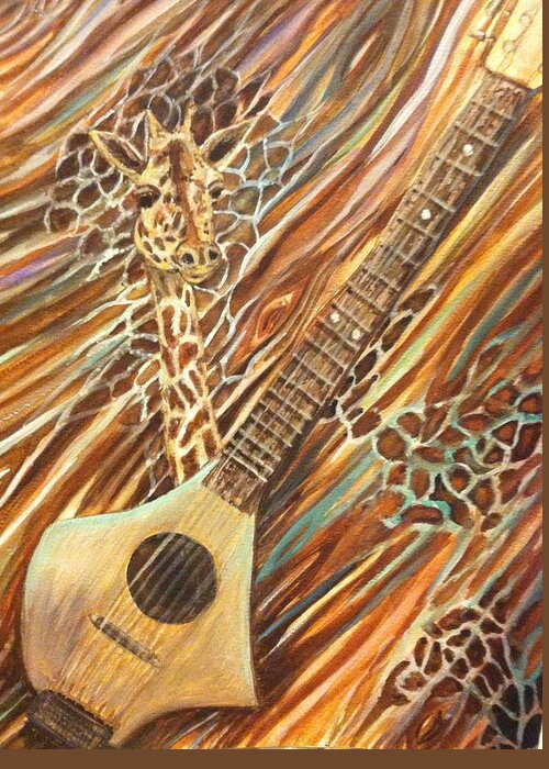 Traveling Guitar Greeting Card featuring the painting Traveling Giraffe by Linda Markwardt