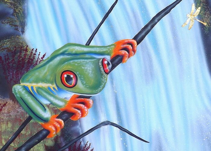 Tree Frog Greeting Card featuring the painting Tree Frog by Darren Robinson