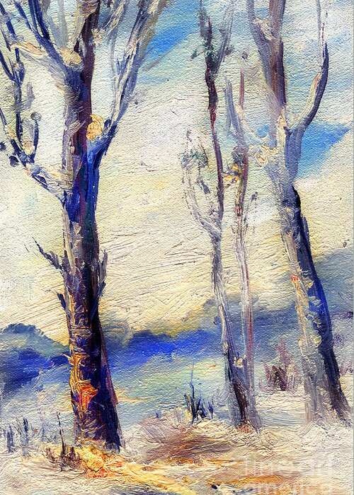 Trees Greeting Card featuring the painting Trees in winter by Daliana Pacuraru