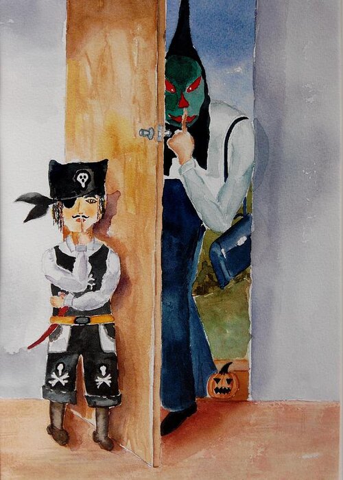 Trick-or-treat Greeting Card featuring the painting Trick-or-Treat by Geeta Yerra