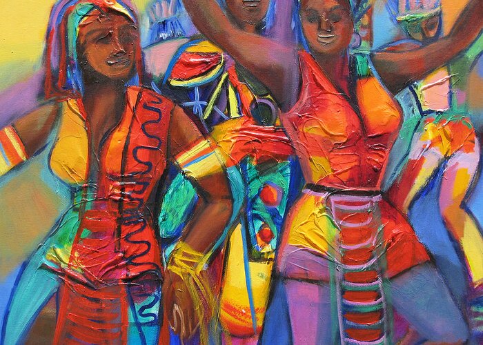 Abstract Greeting Card featuring the painting Trinidad Carnival 2 by Cynthia McLean