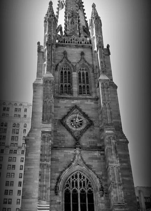 Trinity Church Greeting Card featuring the photograph Trinity Church Clock Tower - New York by Miriam Danar