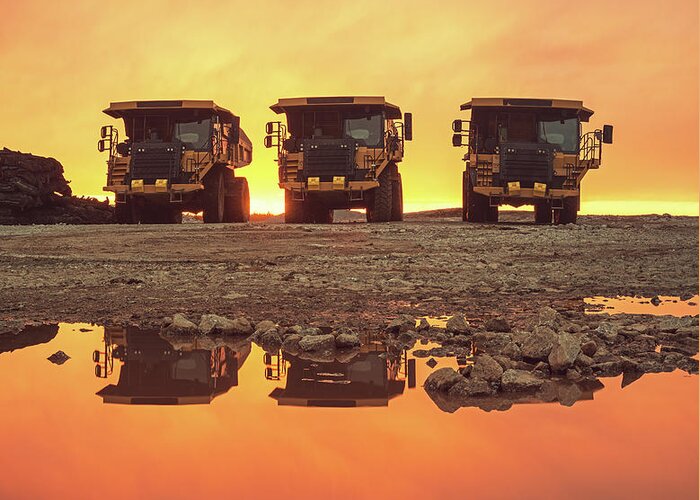 Construction Site Greeting Card featuring the photograph Trio Of Trucks by Shaunl