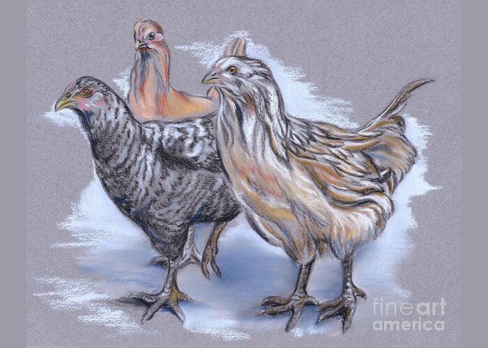 Chicken Greeting Card featuring the pastel Trio of Young Chickens by MM Anderson