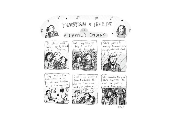 Music Greeting Card featuring the drawing Tristan & Isolde In A Happier Ending by Roz Chast