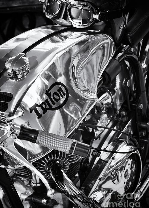 Triton Greeting Card featuring the photograph Triton Cafe Racer Motorcycle Monochrome by Tim Gainey