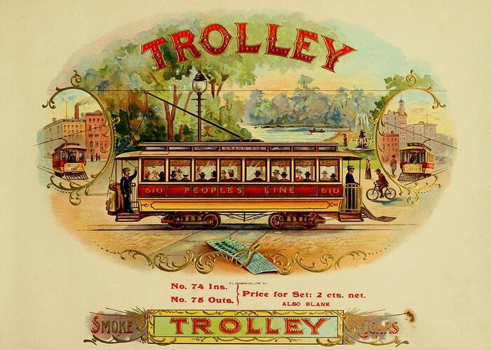 Trolley Greeting Card featuring the painting Trolley Vintage Cigar Advertisement by Movie Poster Prints
