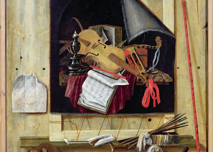 Nature Morte Greeting Card featuring the photograph Trompe Loeil Still Life, 1665 Oil On Canvas by Cornelis Norbertus Gysbrechts