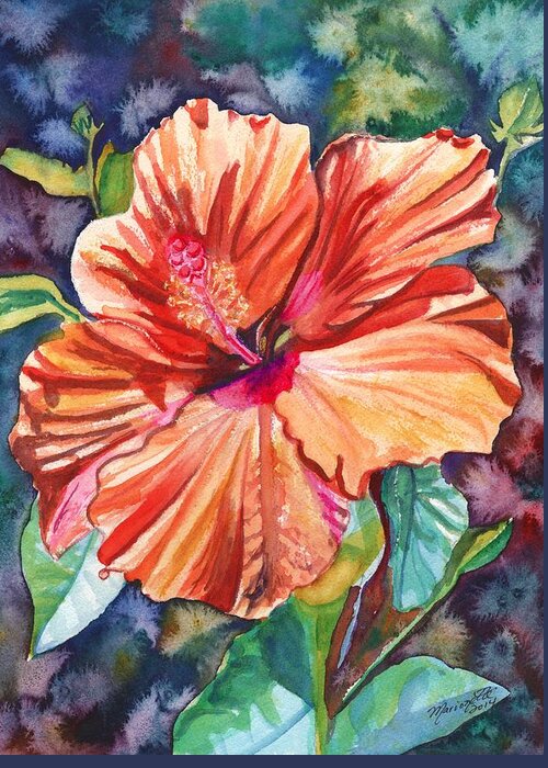 Hibiscus Greeting Card featuring the painting Tropical Hibiscus 5 by Marionette Taboniar