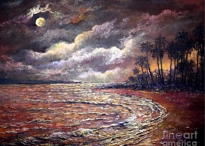 Tropical Sunset Greeting Card featuring the painting Tropical Moon by Lou Ann Bagnall