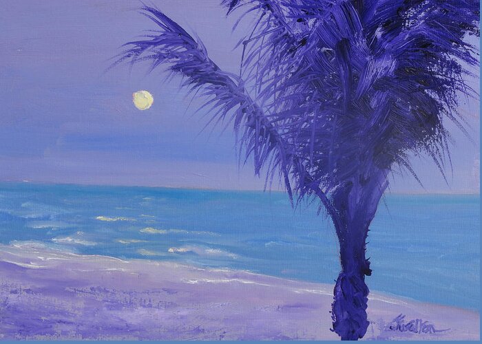 Tropical Greeting Card featuring the painting Tropical Moonrise by Judy Fischer Walton