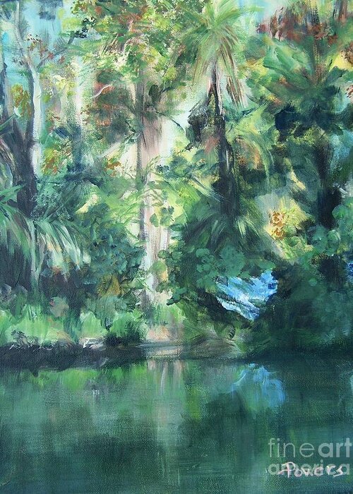 Landscape Of A River Through A Tropical Forest In Florida Greeting Card featuring the painting Tropical Treasure by Mary Lynne Powers