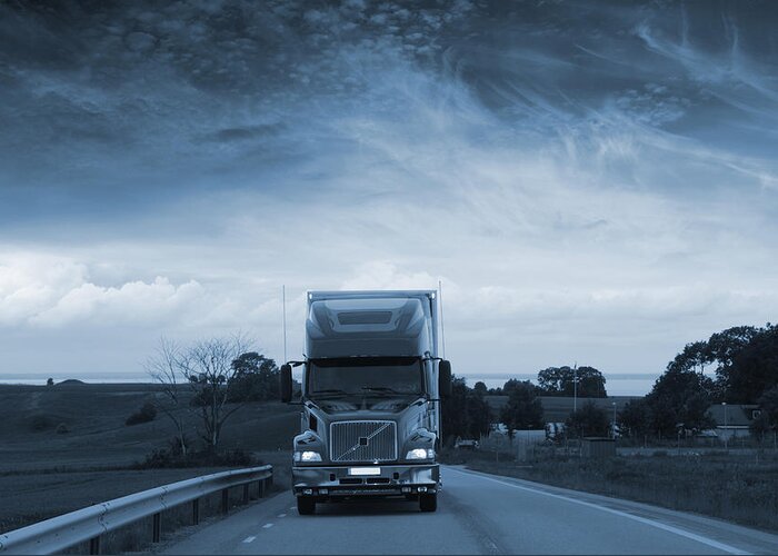 Truck Greeting Card featuring the photograph Trucking Late At Night by Christian Lagereek