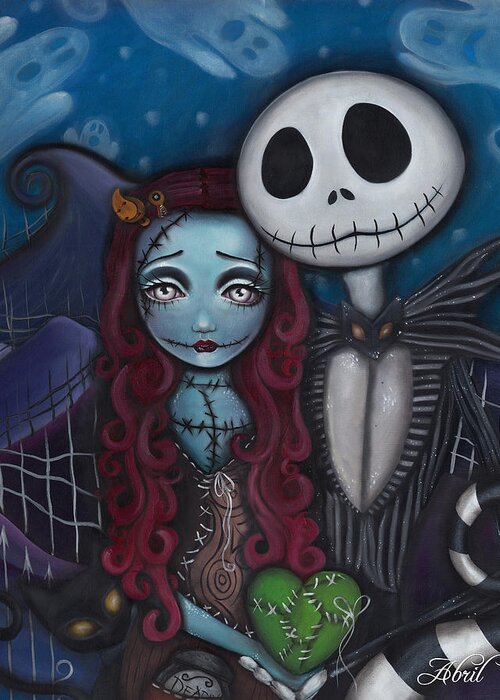 Nightmare Before Christmas Greeting Card featuring the painting True Love by Abril Andrade