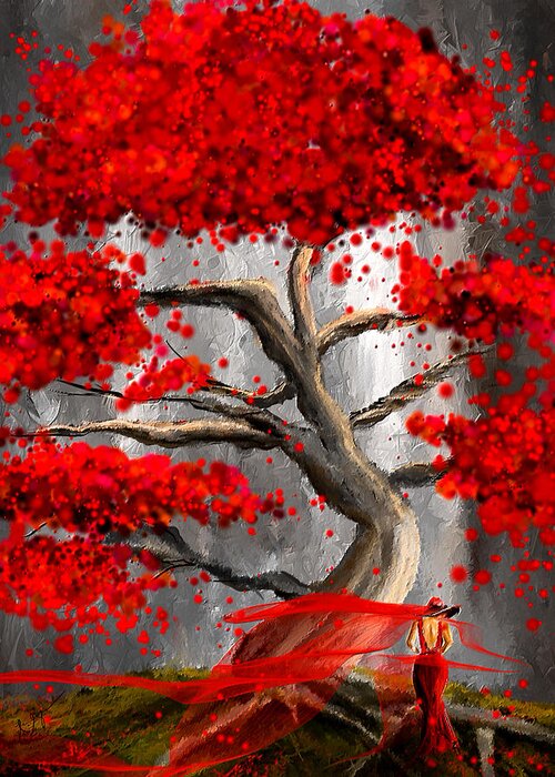 Red And Gray Greeting Card featuring the painting True Love Waits - Red And Gray Art by Lourry Legarde