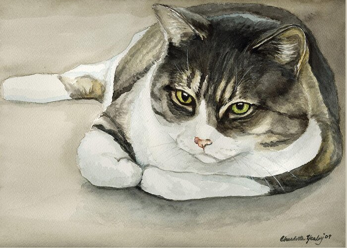 Cat Greeting Card featuring the painting Tubby by Charlotte Yealey