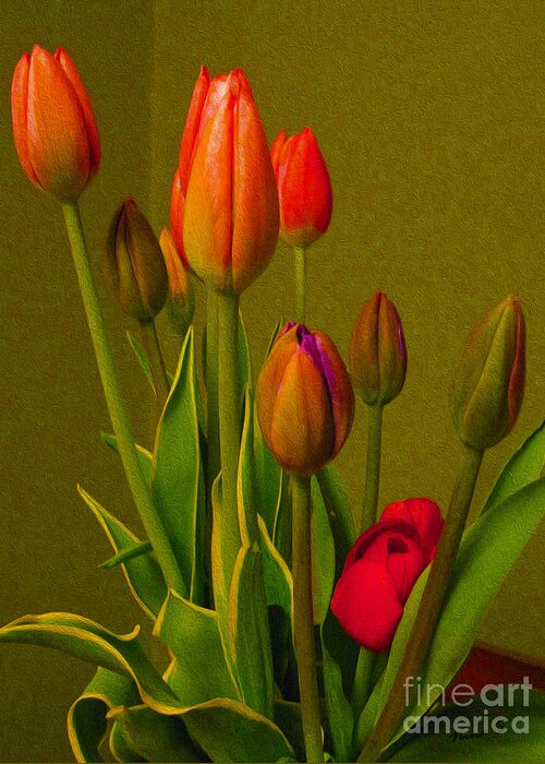 Tulips Greeting Card featuring the photograph Tulips Against Green by Nina Silver