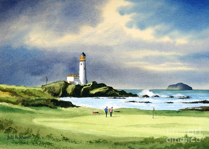 Turnberry Golf Course Greeting Card featuring the painting Turnberry Golf Course Scotland 10th Green by Bill Holkham