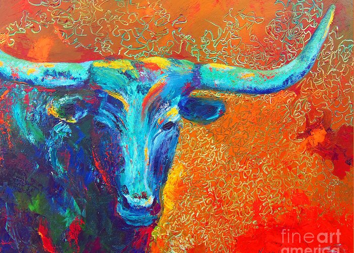 Abstract Longhorn Painting Greeting Card featuring the painting Turquoise Longhorn by Karen Kennedy Chatham