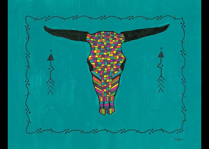 Longhorn Greeting Card featuring the painting Turquoise Longhorn Skull by Susie Weber