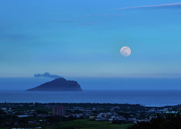Tranquility Greeting Card featuring the photograph Turtle Island With Moon by Wan Ru Chen