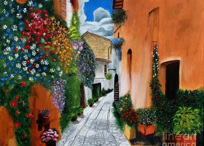 Tuscan Greeting Card featuring the painting Tuscan Street Scene by Bev Conover