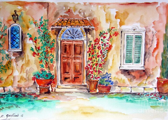 Water Color Greeting Card featuring the painting Tuscan Villa Door Water Color by Roberto Gagliardi