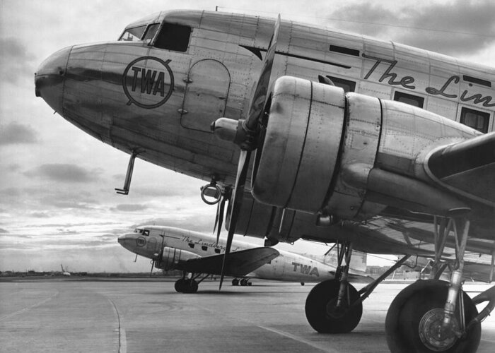 1930's Greeting Card featuring the photograph Twa Dc-3b by Underwood Archives