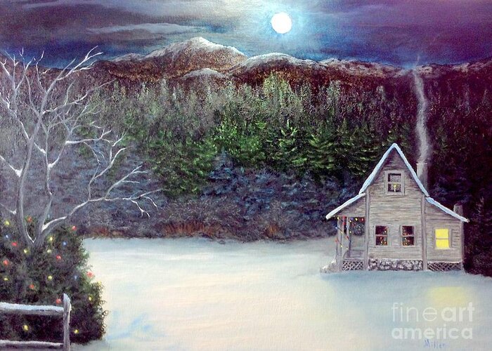 Winter Greeting Card featuring the painting Twas the night before Christmas by Peggy Miller