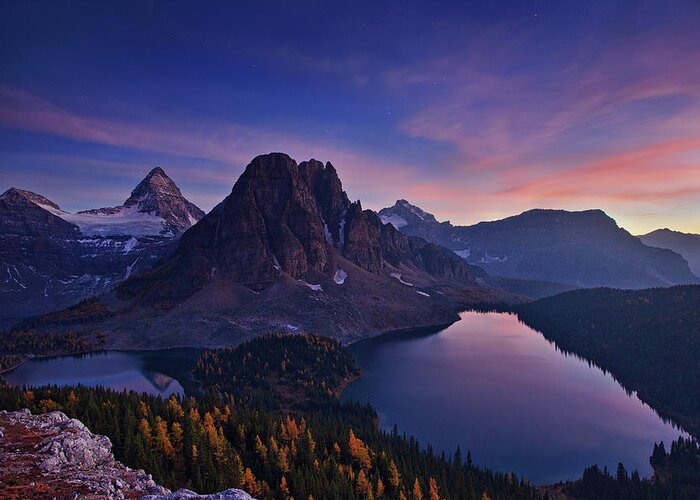 Mountains Greeting Card featuring the photograph Twilight At Mount Assiniboine by Yan Zhang