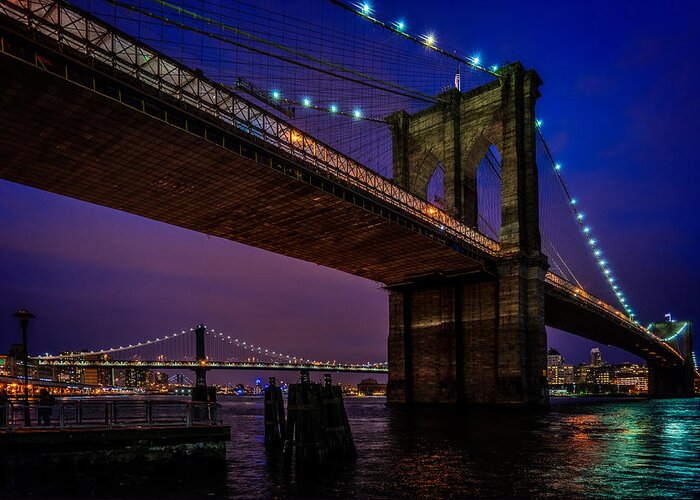 Brooklyn Bridge Greeting Card featuring the photograph Twilight At The Brooklyn Bridge by Chris Lord
