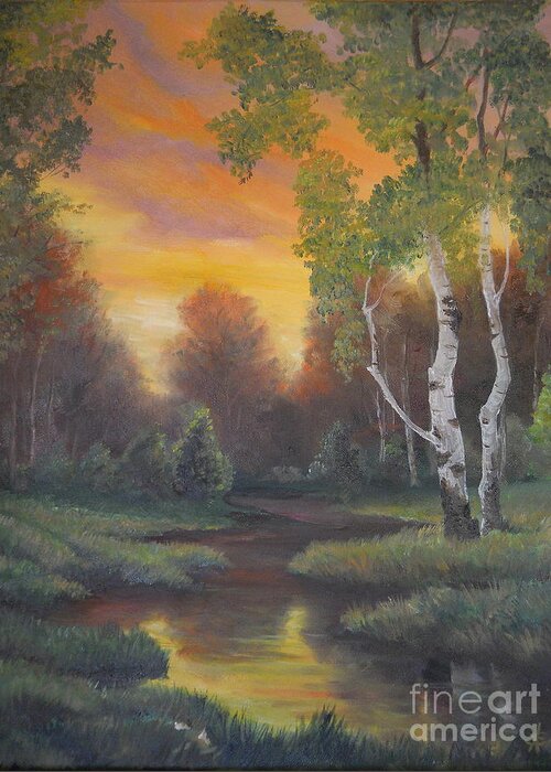 Autumn Greeting Card featuring the painting Twilight Fall by Sorin Apostolescu