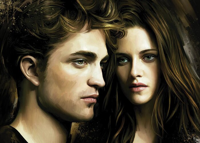 Twilight Paintings Greeting Card featuring the painting Twilight Kristen Stewart and Robert Pattinson Artwork 4 by Sheraz A