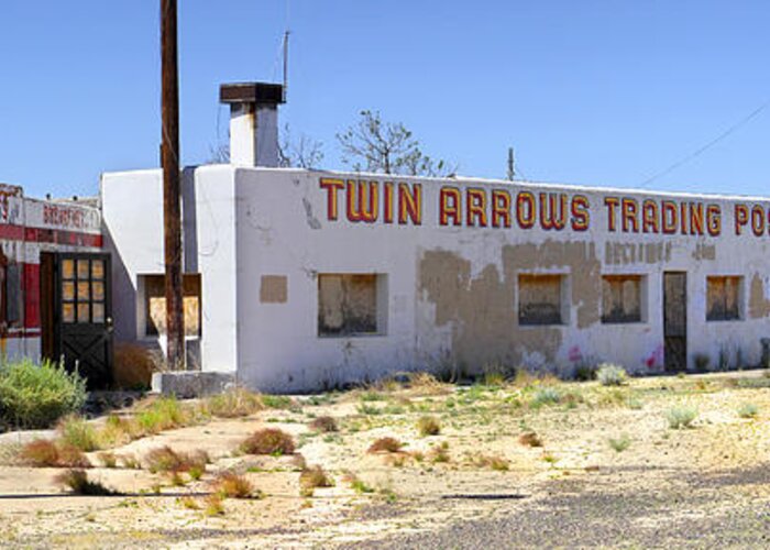Gas Station Greeting Card featuring the photograph Twin Arrows Trading Post by Mike McGlothlen