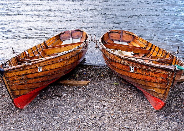 лодки Greeting Card featuring the photograph Twin boats by Nataliya Pergaeva