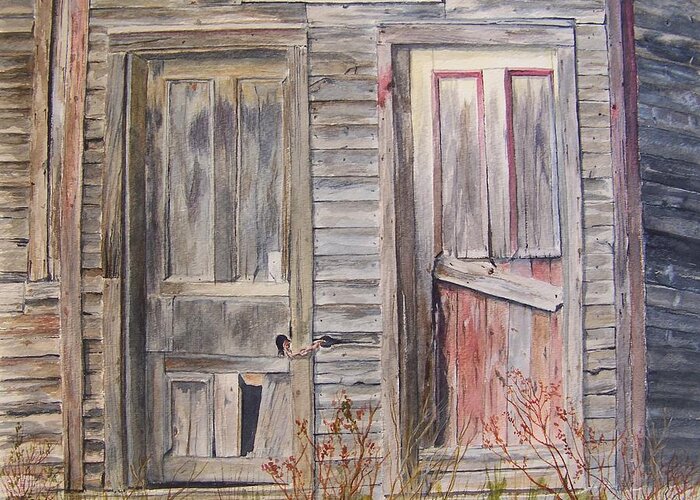 Doors Greeting Card featuring the painting Twin Doors by Jackie Mueller-Jones