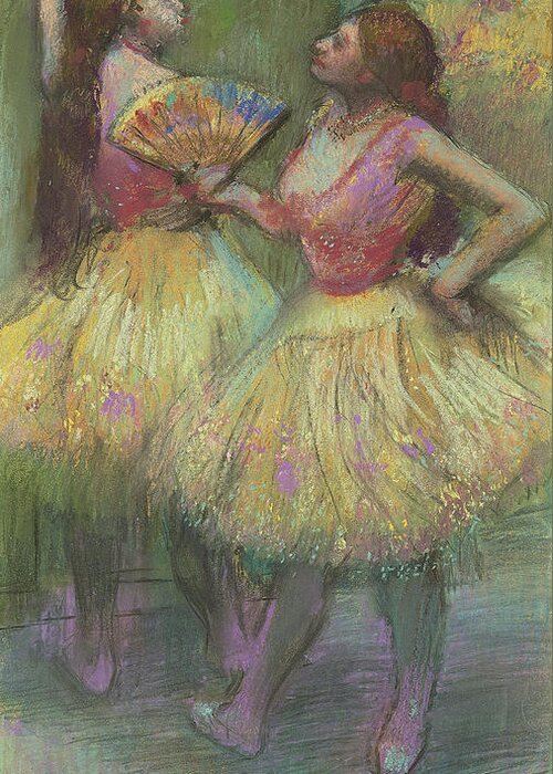 Degas Greeting Card featuring the drawing Two Dancers Before Going on Stage by Edgar Degas