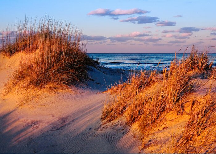 Outer Banks Greeting Card featuring the photograph Two Dunes at Sunset - Outer Banks by Dan Carmichael