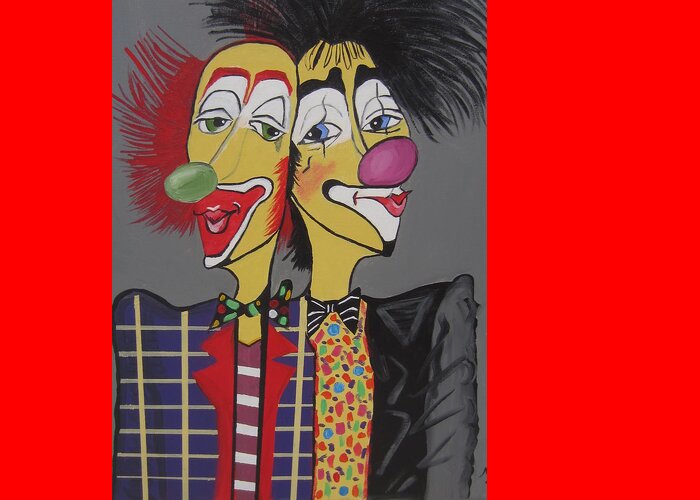 Two Heads Are Better Then One Greeting Card featuring the painting Two Heads Are Better Then One by Nora Shepley