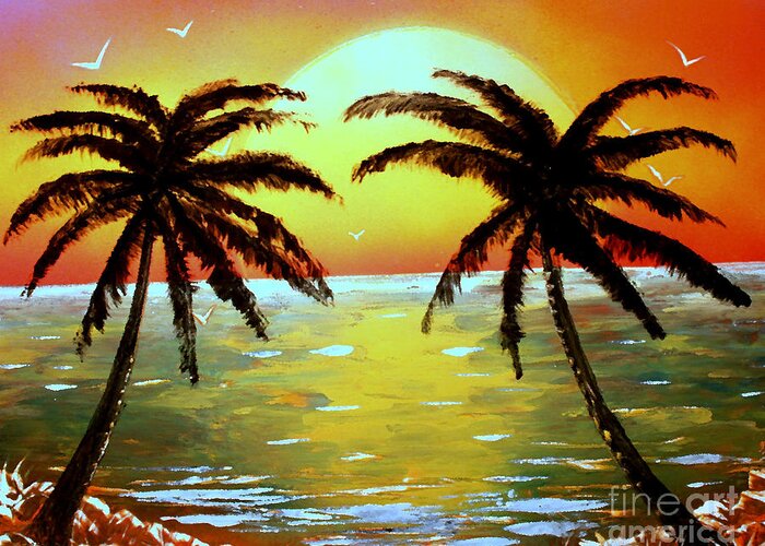 Seascape Greeting Card featuring the painting Two Palms by Greg Moores