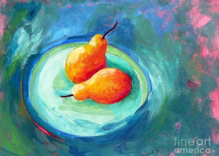 Pears Greeting Card featuring the painting Two Pears by Elizabeth Fontaine-Barr