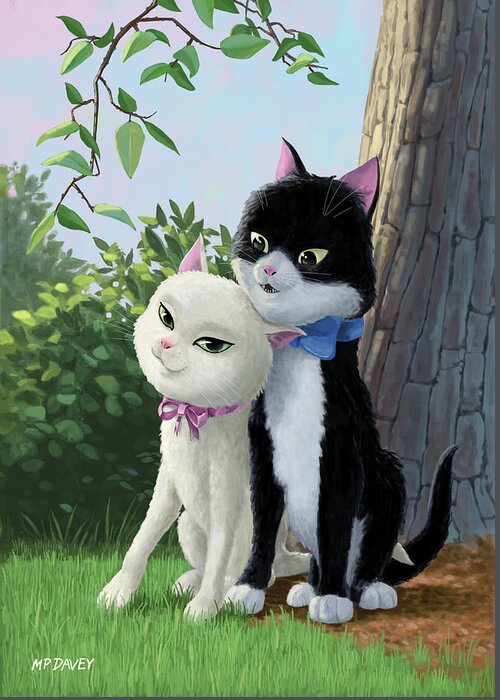 Cat Greeting Card featuring the painting Two Romantic Cats In Love by Martin Davey