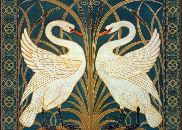 Walter Crane Greeting Card featuring the painting Two Swans by Walter Crane