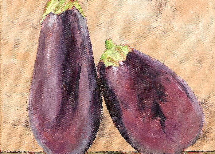 Eggplant Greeting Card featuring the painting Two Tuscan Eggplants by Pam Talley