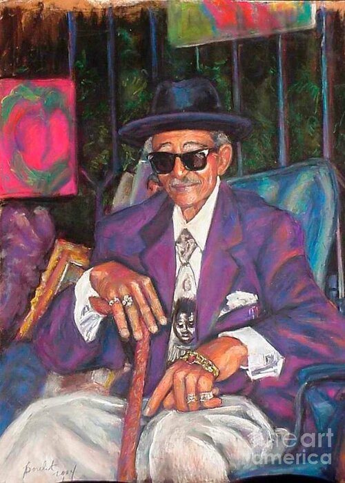 New Orleans Musician Greeting Card featuring the painting Uncle With Time on His Hands by Beverly Boulet