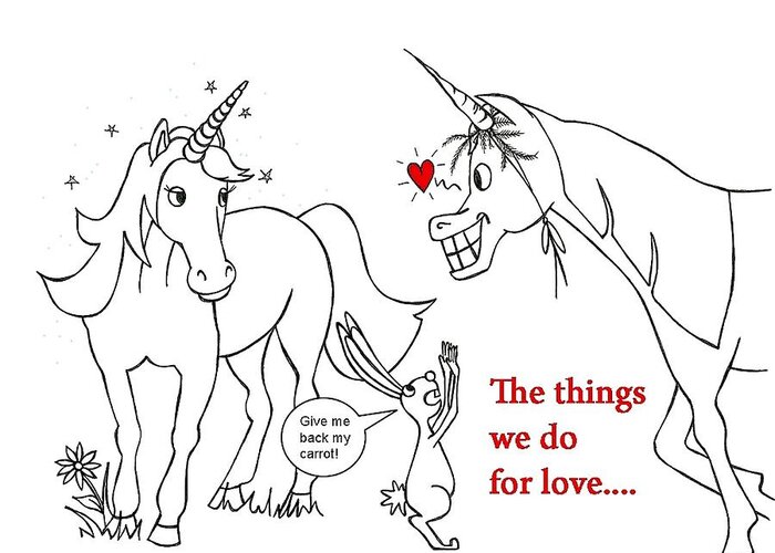 Valentine Greeting Card featuring the drawing Unicorn Valentines card by Konni Jensen