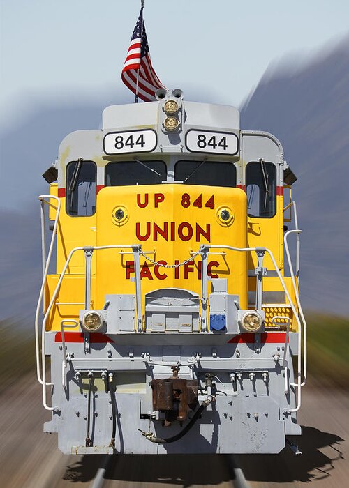 Transportation Greeting Card featuring the photograph Union Pacific 844 on the Move by Mike McGlothlen